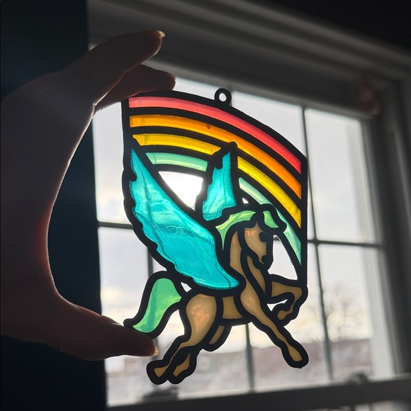 Vintage Colorful Stained Glass Pegasus Suncatcher - Picture 8 of 8